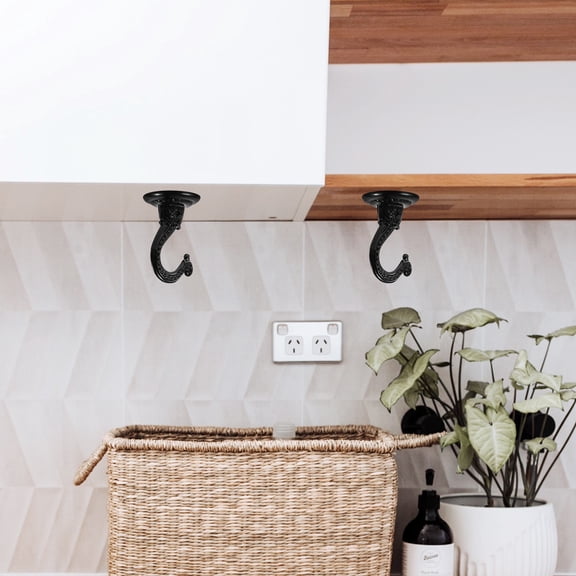 FUEENIRVA 2-Pack Heavy Duty Metal Ceiling Hooks for Hanging Plants, Lights, Decorations with Zinc Alloy Black Finish