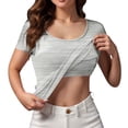 thumbnail image 2 of CAIXIA Womens Basic Tops Women's Slim Fit Short Sleeve T Shirt with Built in Bra Seamless Workout Tank Top Summer Casual Wear, 2 of 5