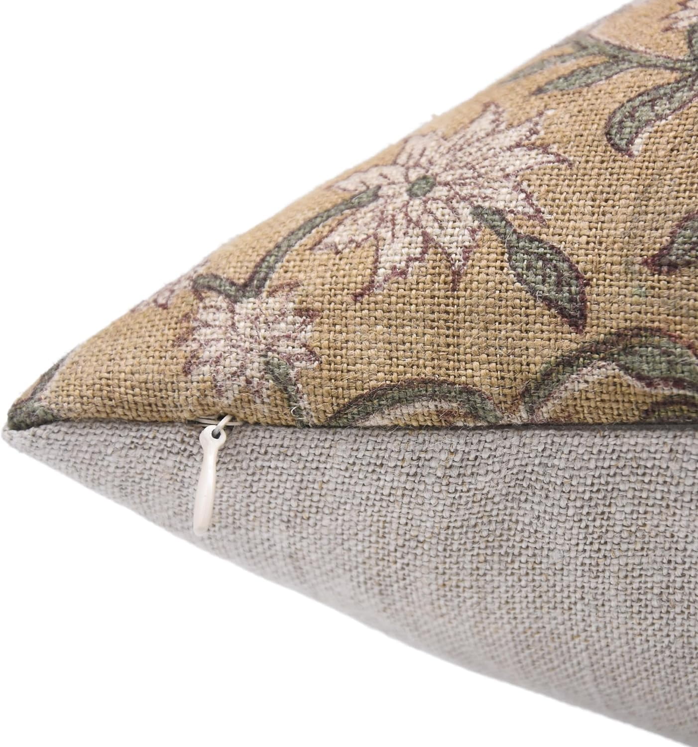 Fabdivine Block Print Throw Pillow Cover, 20x20 InchThick Linen Decorative Pillowcase, Floral Boho Design Brown Pillow Cover for Sofa And Couch