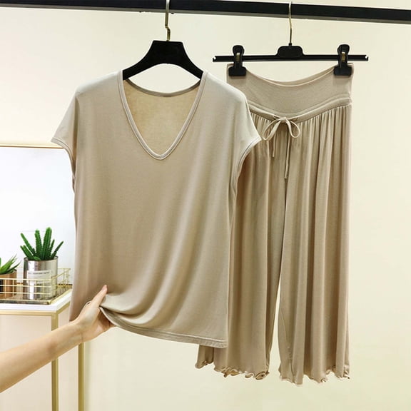 Women's V-Neck Short Sleeve Sleepwear Set - Soft Casual Nightwear & Loungewear