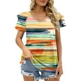 thumbnail image 2 of Hauts d'Été Grande Taille pour Femmes T-Shirt à Col en V Tendance pour Femmes T-Shirt Décontracté à Manches Courtes Imprimé à Volants Double Couche T-Shirt à Manches Courtes T-Shirt à Col en V pour Femmes en Liquidation, 2 of 5