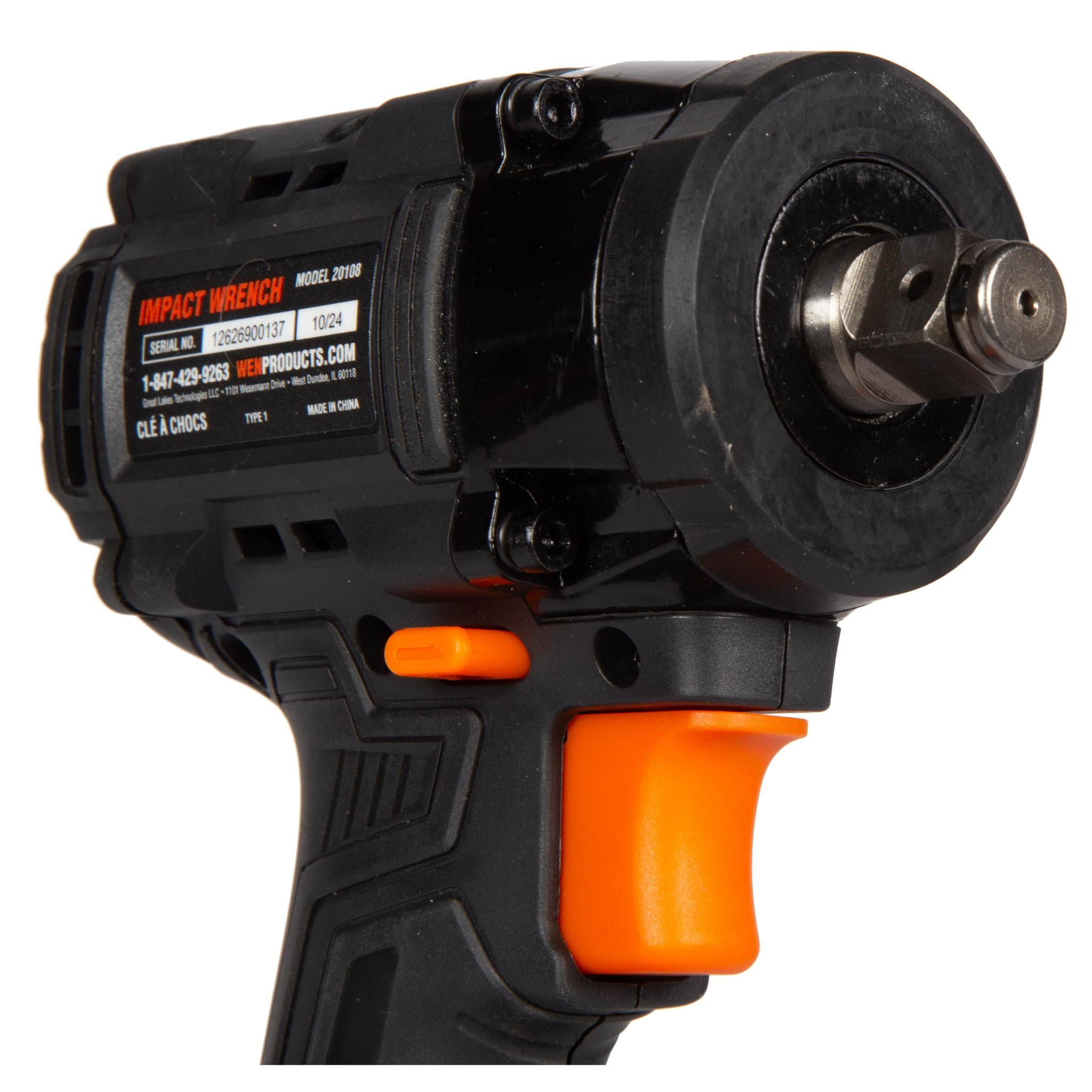 WEN 20108BT 20V Max Brushless Cordless Compact 1/2-Inch Impact Wrench with SmartStop (Tool Only – Battery Not Included)