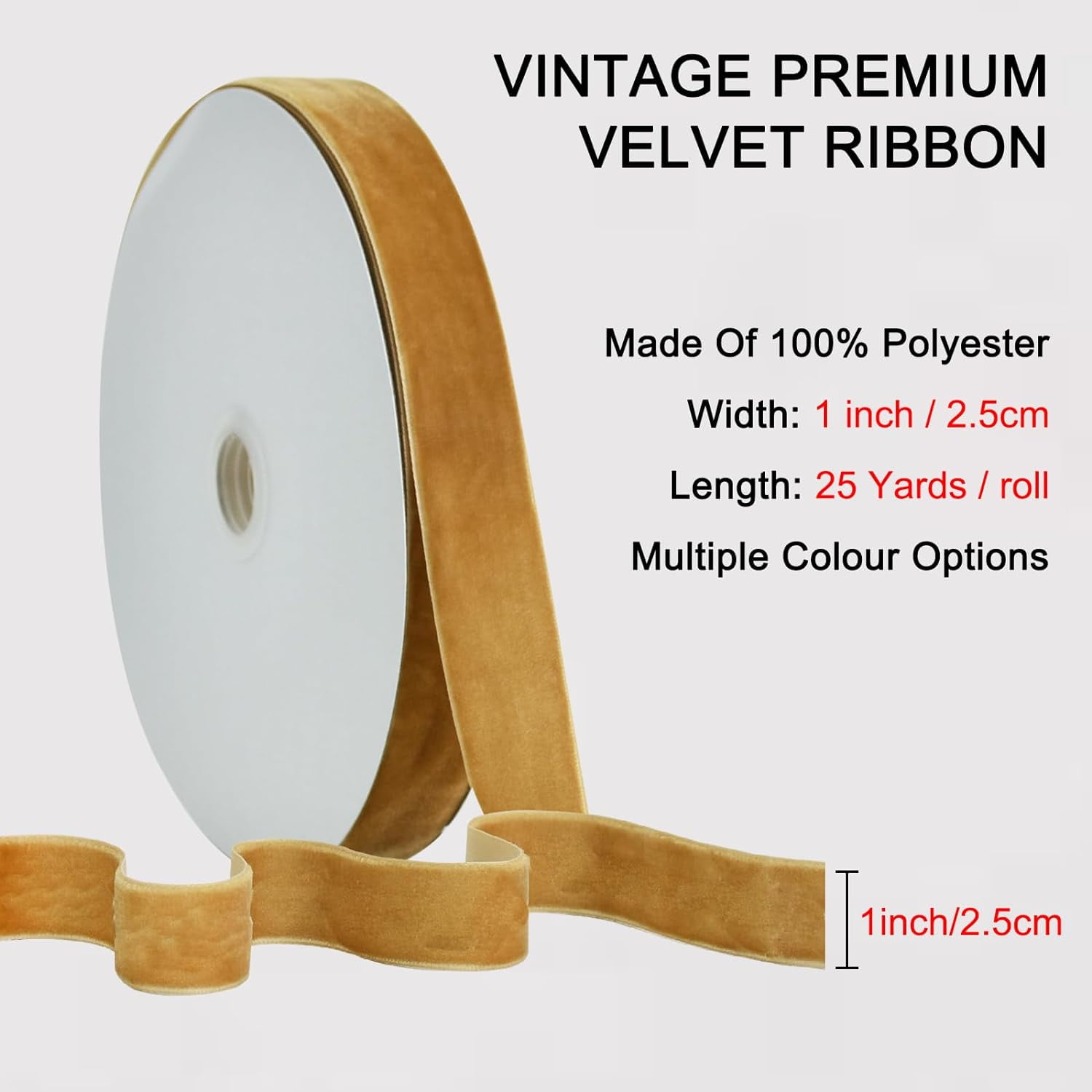 NANAHuang Khaki Gold Velvet Ribbon 3/8 Inch x 25yds, Vintage Velvet Ribbons, for Wreath Decoration Handmade Craft Ornaments Gift Wrapping & Bow Making, Valentine's Day Bouquet Packaging