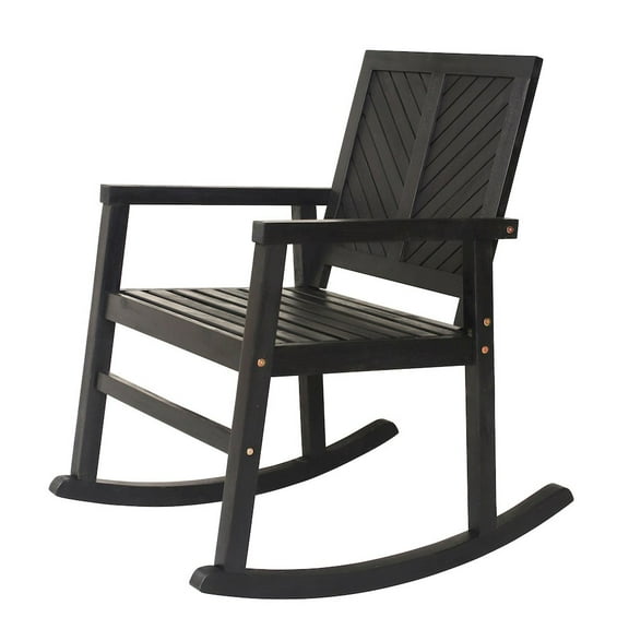Jonathan Y Chevron-Back 300-Lbs Support Acacia Wood Patio Outdoor Rocking Chair, Black