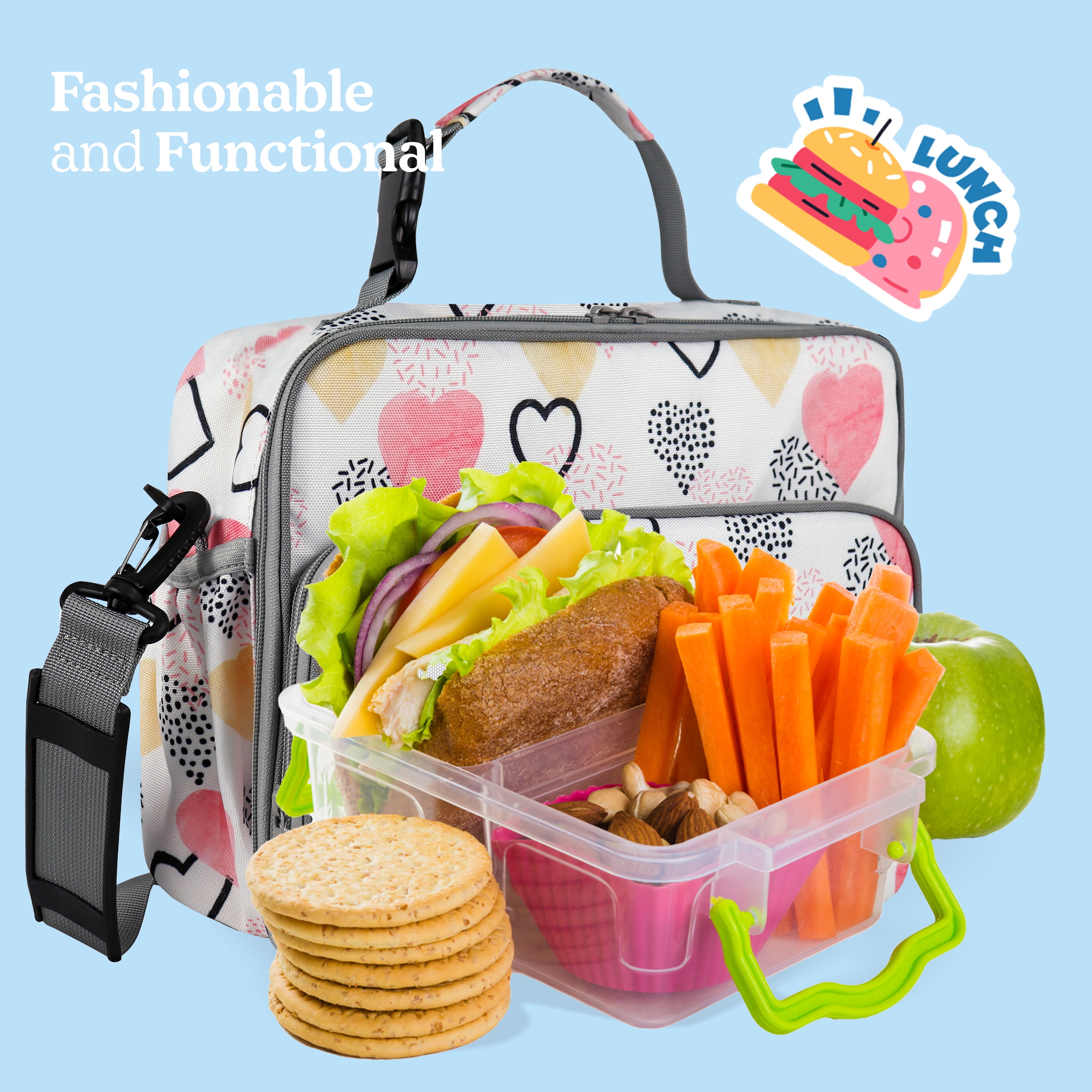 Cherry Light Weight Tiffin Box For Kids, Girls & Boys With Shoulder Strap,  Gabby Insulated & Side Bottle Holder For Keeping Food Fresh And Hot - Pink