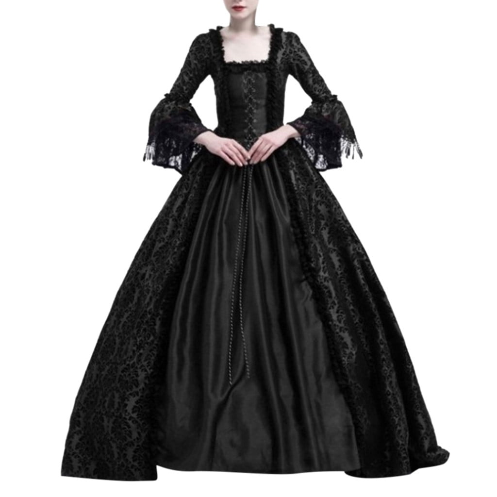 Black Medieval Velvet Plunge Lace Renaissance Gothic Gown Dress cosplay costume 