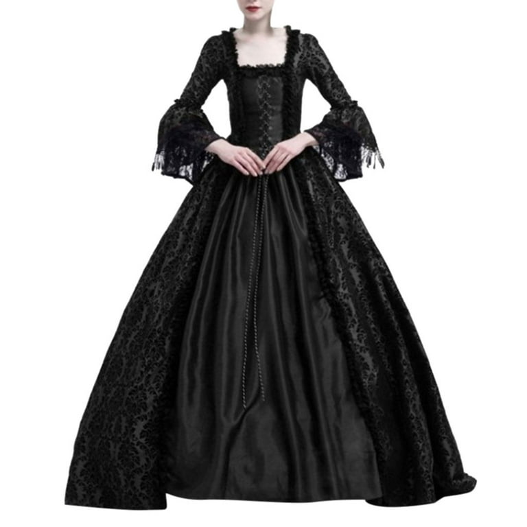 Medieval Queen Vitorian Dress for Women Gothic Lace Bell Sleeve Ball Gown  Renaissance Royal Fancy Masquerade Vampire Costume 