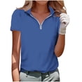 thumbnail image 3 of Kinrui Women's Short Sleeve T-Shirts Summer Elegant V Neck Zipper Collared Golf Tops Slim Fitted Dressy Blouses Blue 2XL, 3 of 7