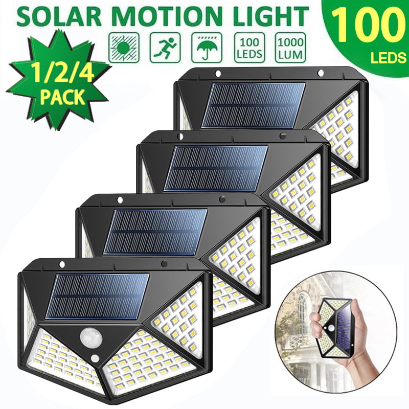 1-4pcs 100 LED Solar Power PIR Motion Sensor Wall Light Outdoor Lamp Waterproof 