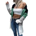 thumbnail image 1 of Abrigo de punto con frente abierto Costuras en bloque Manga larga Ajuste informal Suéter elegante con frente abierto para mujer Verde S, 1 of 6
