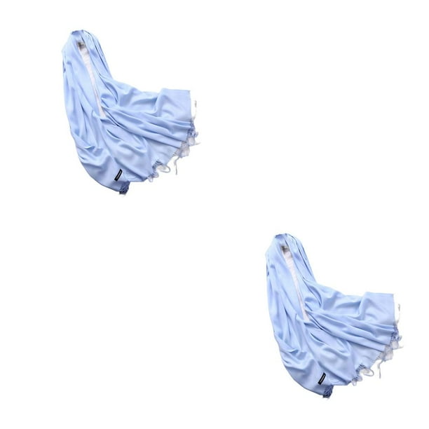 Qarigey Bufanda de mujer con borla de Color grueso bufandas de invierno chal de Cachemira hecho a mano envuelve el hogar vacaciones año Azul claro 200*70cm 2piezas
