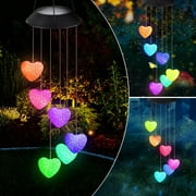 Qoosea Solar Heart Wind Chime Outdoor Colour Changing Solar Wind Spinner Decorative Light for Patio Yard Garden Home Decor