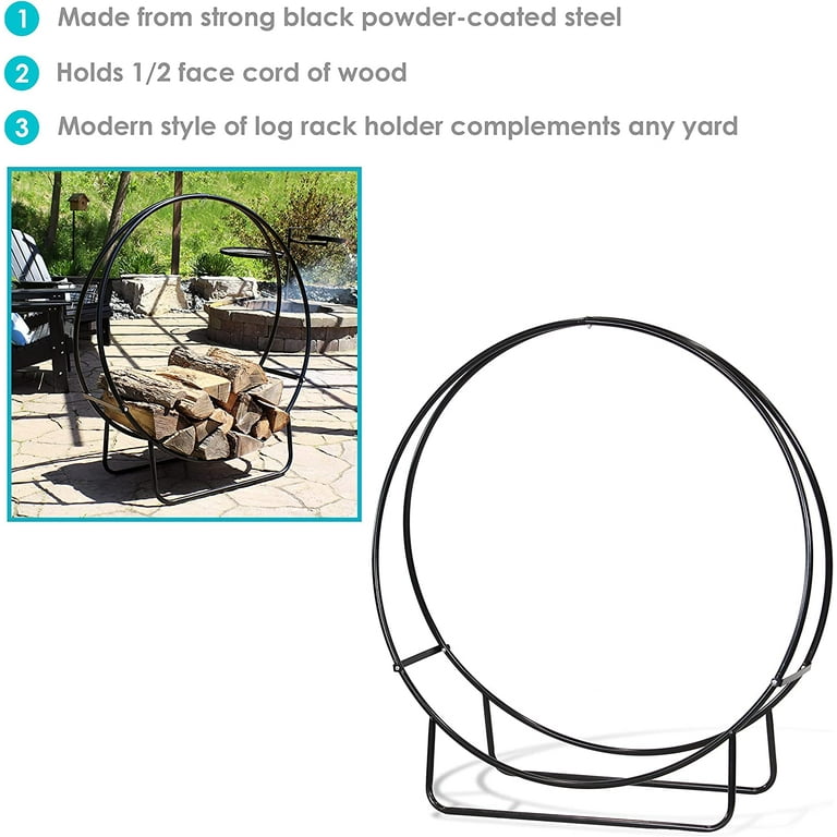 48 Inch Black Steel Indoor Outdoor Firewood Log Hoop Rack Round