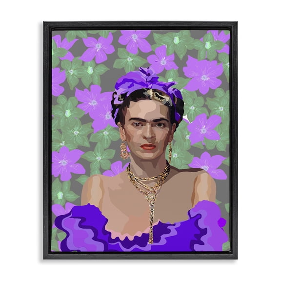Floral Reverie Frida Black Framed Floater Canvas Wall Art, design by Lynnda Rakos