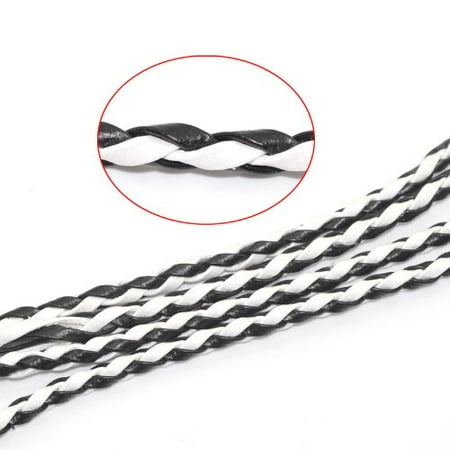 Black Braided Bolo Leather Cord - 3mm Cowhide Leather Bolo Braided Cord 10 Yards Black & White 3mm Thick