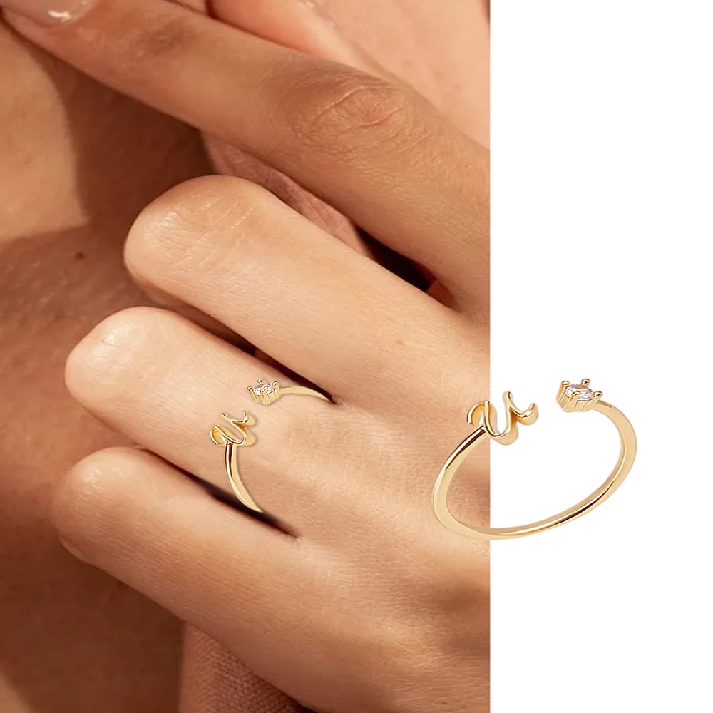 1Pcs Letter Brass Rhinestone Open Cuff Rings Golden A-Z Initial Open Ring for Women Personalized Jewelry Gifts DIY Letter U