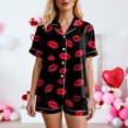 thumbnail image 6 of vigerkar Womens Pajamas Set Short Sleeve Pjs Sets 2 Piece Sleepwear Sets Button Down Shirt with Lounge Shorts Set (Black, L), 6 of 7