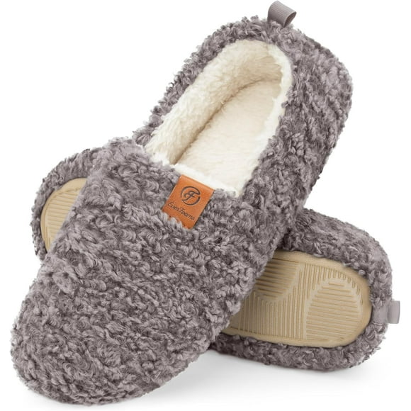 Women's Soft Curly Comfy Full Slippers Memory Foam Lightweight House Shoes Cozy Warm Loafer with Polar Fleece Lining