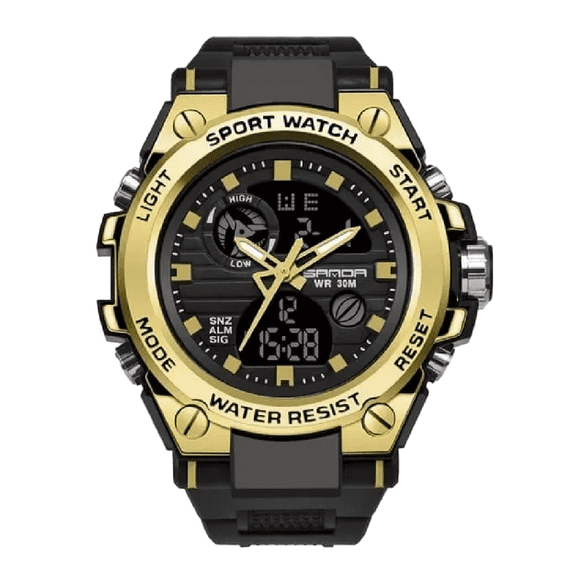 Reloj Pulsera Táctico Militar BLOOSOM Sanda 739 Impermeable Hombre Mujer Sport Correa Negro bisel Negro Fondo dorado