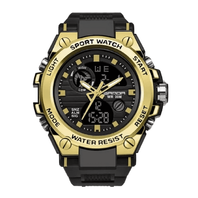 Reloj Pulsera Táctico Militar BLOOSOM Sanda 739 Impermeable Hombre Mujer Sport Correa Negro bisel Negro Fondo dorado