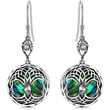AOBOCO Christmas Gifts Celtic Tree of Life Earrings Sterling Silver Family Tree Dangle Drop Earrings with Birthstone Crystals Gift for Women