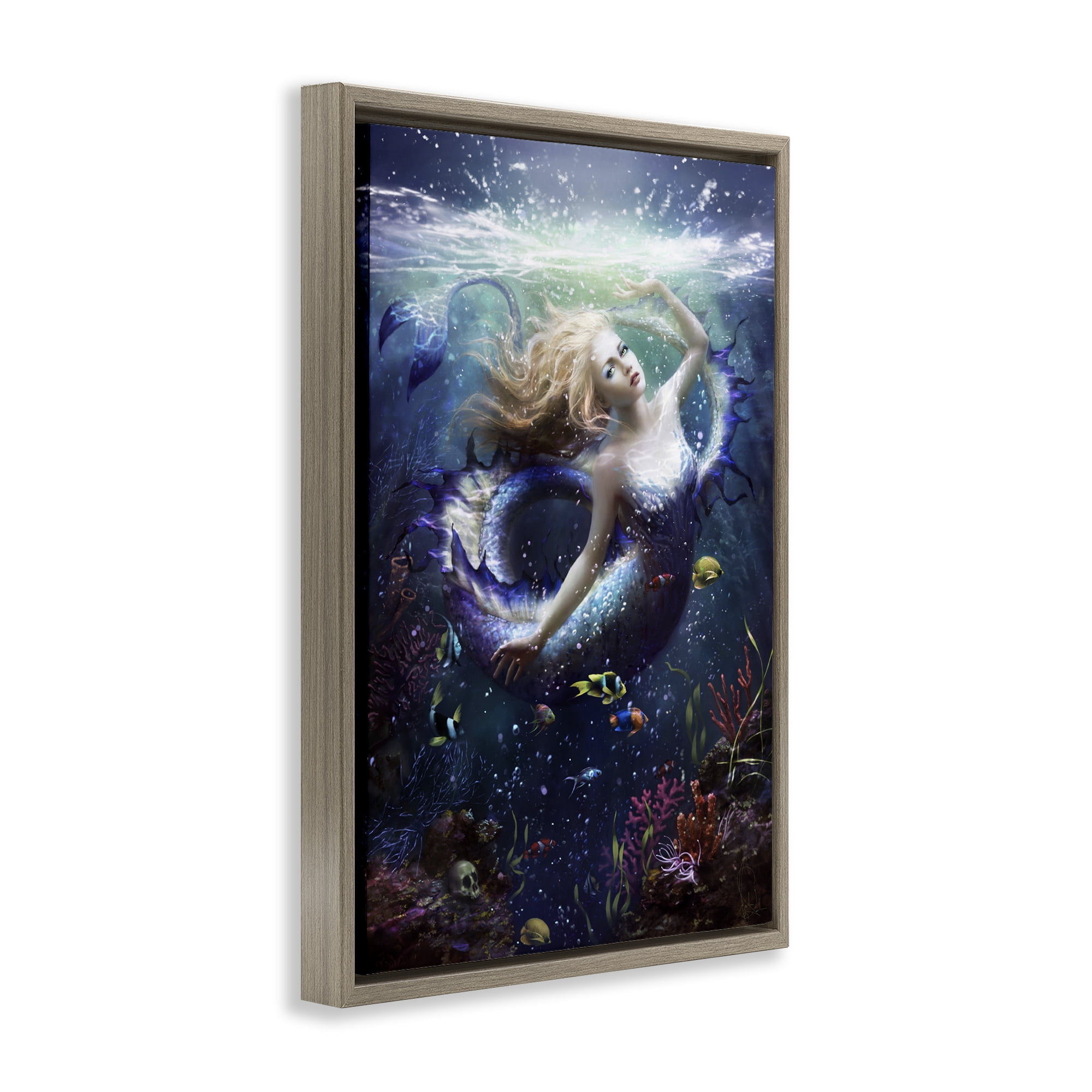 Stupell Industries Deep Sea Mermaid Brown Framed Floater Canvas Wall Art, design by Melanie Delon