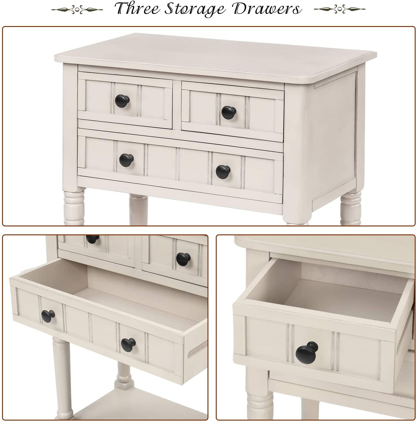 Harper & Bright Designs Narrow Console Table Entryway Table Slim Sofa Table with Three Storage Drawers and Bottom Shelf Wood Side Table for Living Room