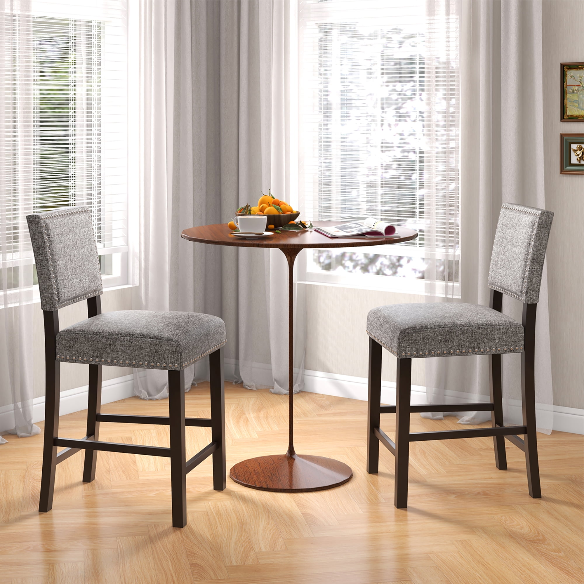Gymax 4PCS Upholstered Bar Stools 26 Inch Counter Height Chairs w/ Sponge Cushions
