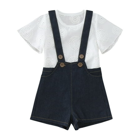 

QYZEU Size 8 Girls Outfits Baby Girl Bodysuit Set Girls Shirt Lace Set Tops Outfits Suspender T Toddler Shorts Clothes Denim Kids Baby Summer Girls Outfits&Set