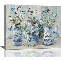 Farmhouse Bathroom Wall Decor Rustic Bathroom Decor Wall Art Country Eucalyptus Painting Bathroom Picture for Wall Blue Butterfly Cotton Flower Pictures Canvas Prints Framed Decor 20''x16''
