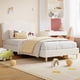 thumbnail image 1 of QinaQin Cama Full infantil con cabecera ondulada de terciopelo, base resistente con listones de madera, ideal para niñas y niños, diseño elegante para recámara, 1 of 6