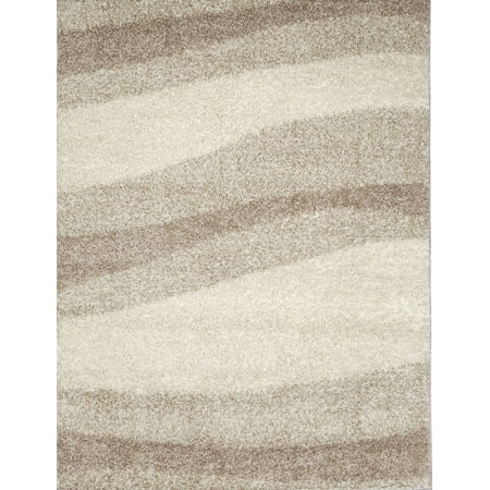 Ivory Waves - Contemporary Modern Shag Ivory Beige Area Rug Waves Shaggy Floor Dcor Carpet