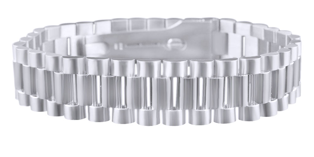 AFFY Men's Presidential Style Bracelet In 14K White Gold-7.5"