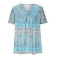 thumbnail image 5 of Wycnly Womens Tops Plus Size Vintage Pleated Swing Tunic Shirts Summer Casual Floral Print V-Neck Short Sleeve Blouse Gray XXXXXL, 5 of 5