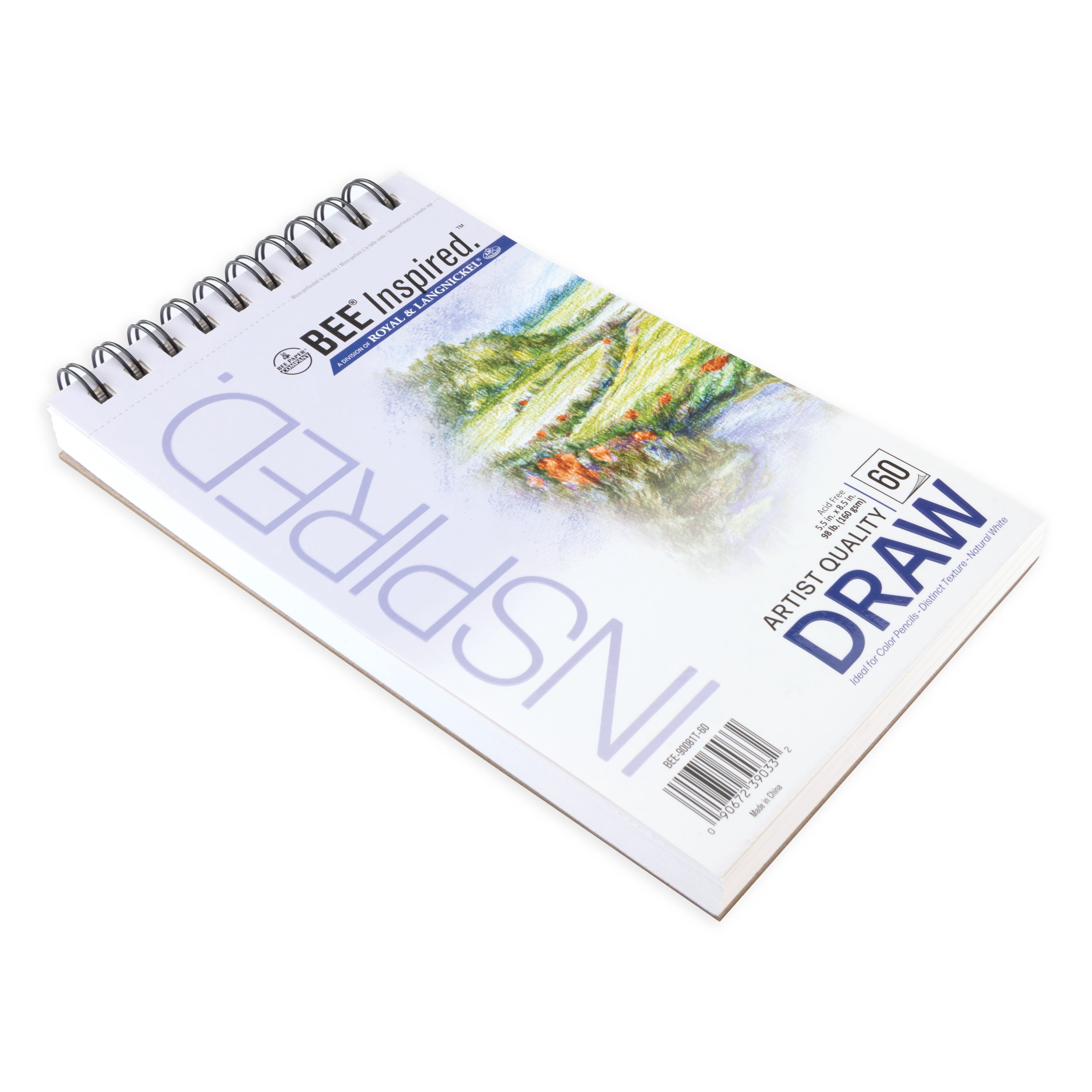 Bee Paper - Bee Inspired 5.5"x8.5" Drawing Paper Pad, 60 Sheets, Top Wire, 98lb. 160GSM