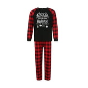 EWODOS Christmas Family Pajamas Set, Letter Print Tops Plaid Print Trousers for Womens Men Kids
