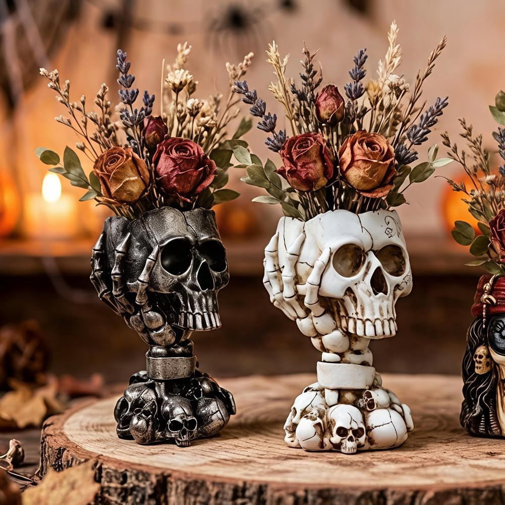 Steampunk Skull Planter Flowerpot with Drainage Hole for Gothic Plants
