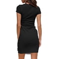 thumbnail image 2 of Nouvelle Robe T-Shirt Décontractée à Manches Courtes pour Femmes, Col Rond, Moulante, Froncée, Taille Nouée, Mini Robes, 2 of 2