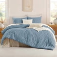 thumbnail image 2 of Greyish Blue Comforter Set Full Size, Boho Soft Warm Tufted Bedding Comforter Sets for Full Size Bed, 3 Pieces Aesthetic Chevron Farmhouse Cute Bohemian Textured Bed Set, 2 of 7