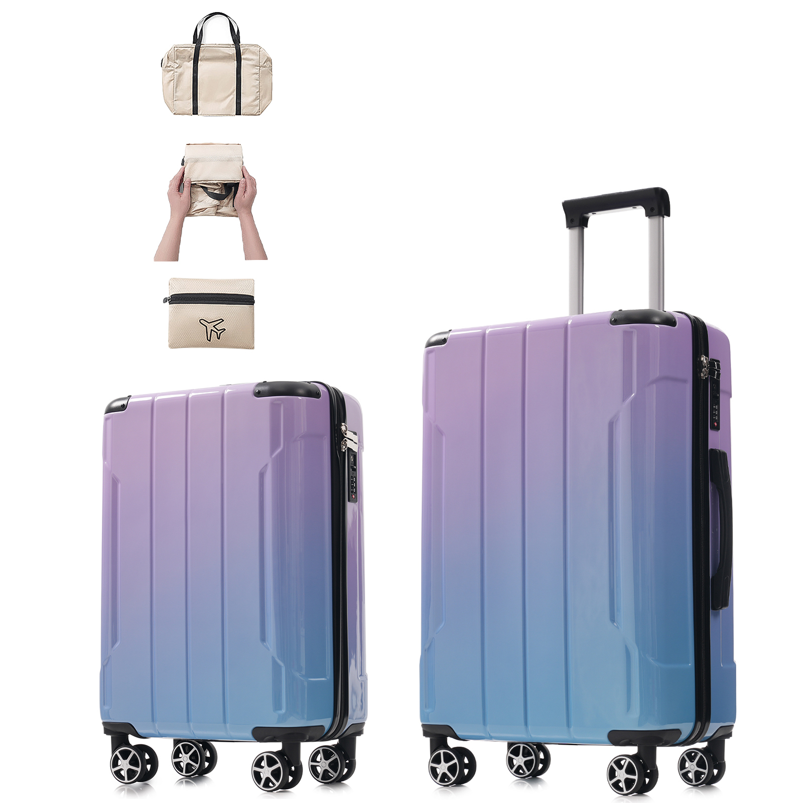 Euroco 3 Piece Luggage Sets,PC Hardside Travel Suitcase Set with Spinner Wheels,TSA Lock & Foldable Duffel Bag for Men Women,Lilac