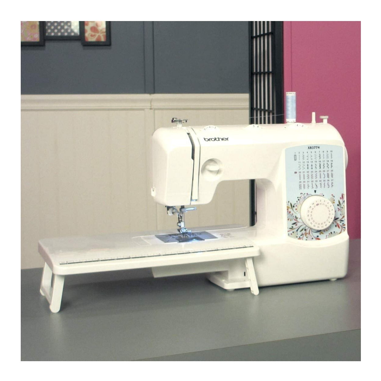 Brother XR3774 Wide Table Sewing and Quilting Machine Bundle with Hard Case and 6-Piece Thread (3 Items)