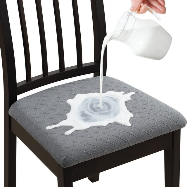 YISUN Fundas para Asientos de Silla, Juego de 4 Fundas Impermeables para Sillas de Comedor, Jacquard Elástico, Fundas Protectoras para Asientos de Sillas de Cocina, Extraíbles y Lavables (4 Impermeabl