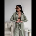 thumbnail image 4 of Conjuntos de 2 Piezas para Mujer: Conjuntos Casuales de Salón, Camisas de Larga con Botones y Pantalones de Pierna Verde M, 4 of 10