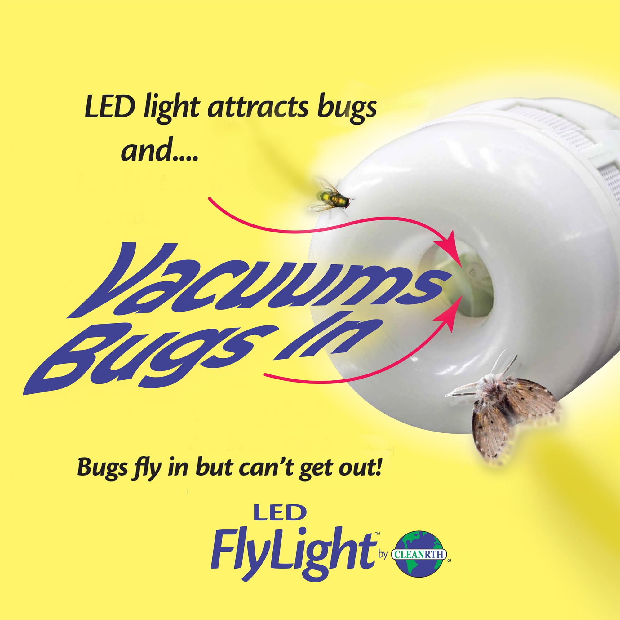 CLEANRTH FLYLIGHT™ | 75-watt DAYLIGHT LED Light Bulb that Vacuums & Traps Flying Bugs to Create Insect Fly Control