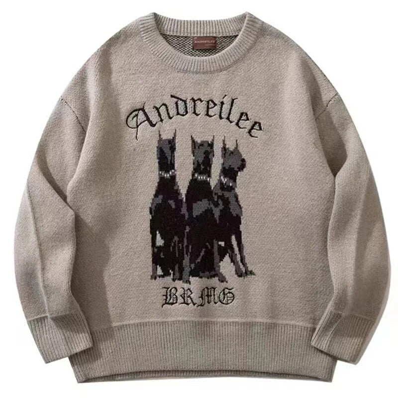 Vintage Oversize Women Sweater Doberman Dog Knit Goth Sweater Winter Harajuku Korean Style Clothing Fashion Aesthetic Streetwear Walmart