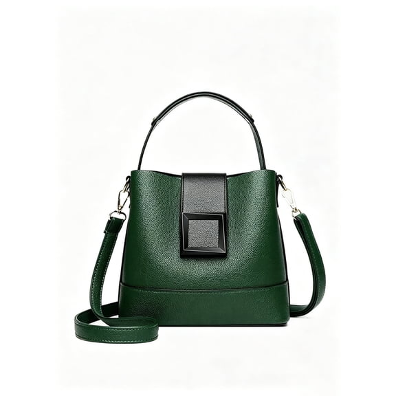 Women's Green Leather Bucket Bag - Elegant Top Handle & Crossbody Purse for Work & Daily Use