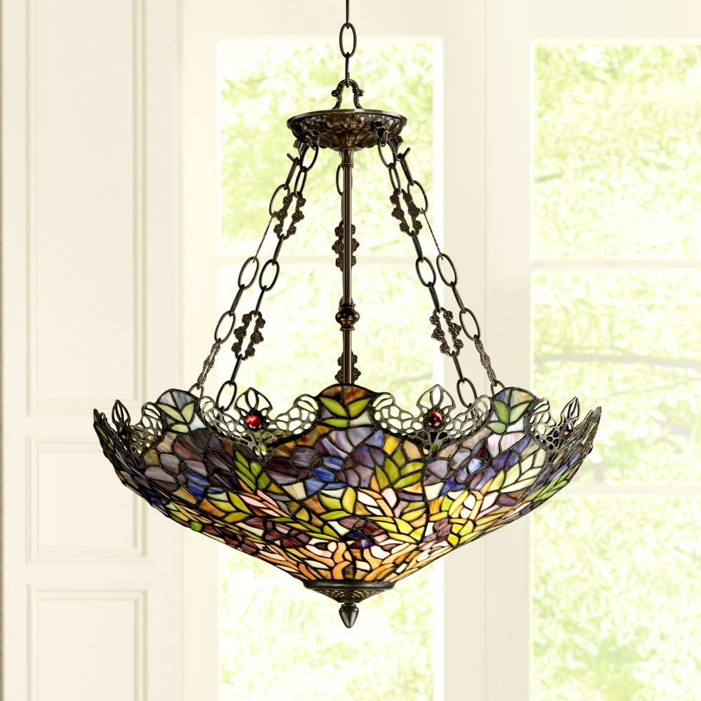 Robert Louis Tiffany Bronze Pendant Chandelier 22" Wide 3-Light Floral
