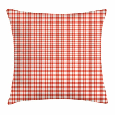 - Plaid Throw Pillow Cushion Cover, Colored and Checkered Country Picnic Pattern Repeating Squares Stripes Modern, Decorative Square Accent Pillow Case, 24 X 24 Inches, Vermilion White, by Ambesonne