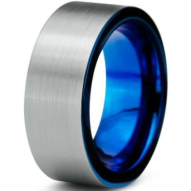 Tungsten Wedding Band Ring 8mm for Men Women Comfort Fit Blue Pipe Cut Brushed Lifetime Guarantee