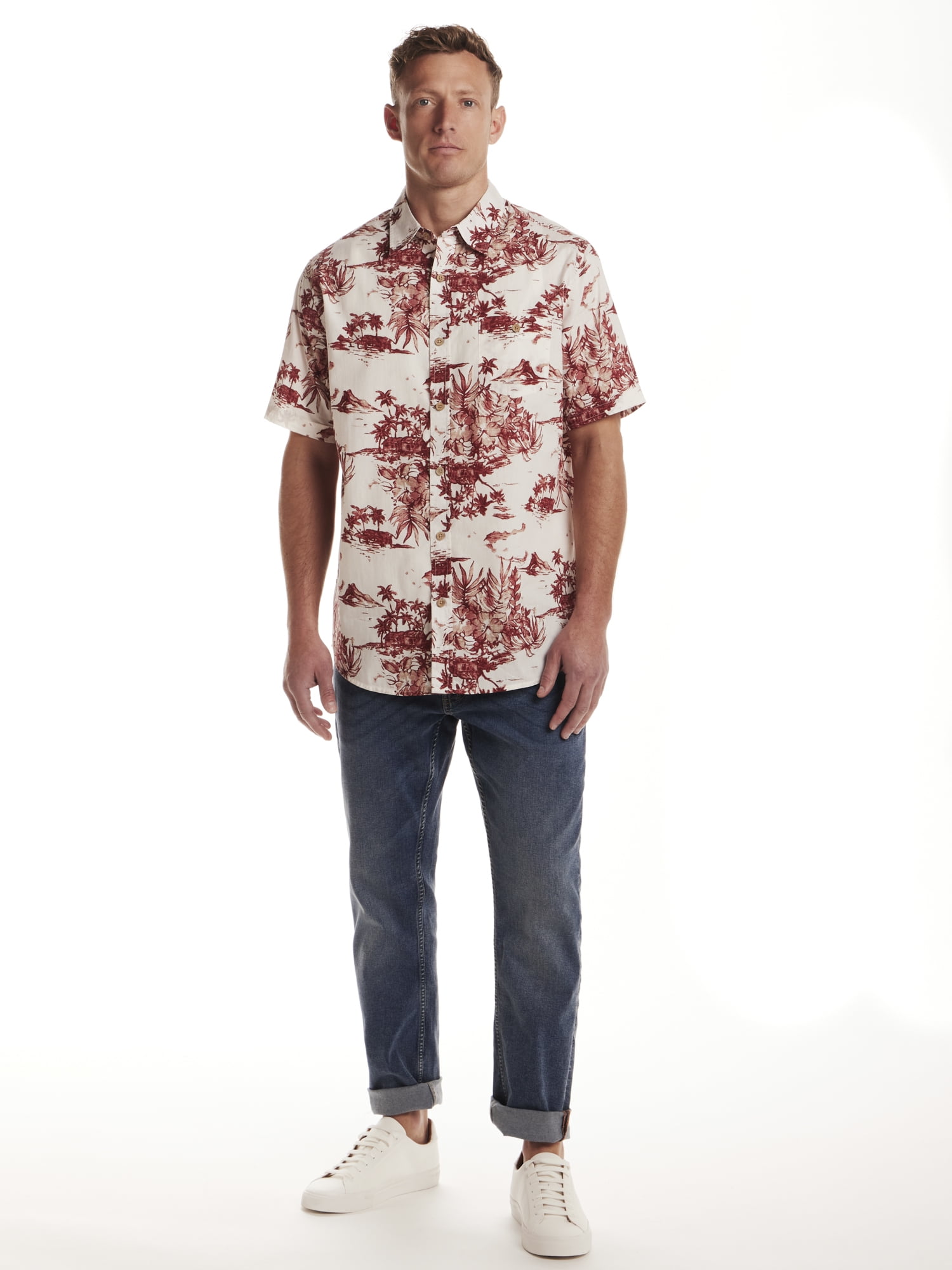 Frontier Threads Mens Short Sleeve Palm Leaf Print Buttondown Shirt